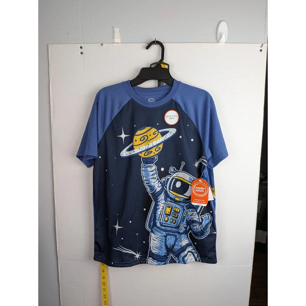 Wonder Nation Boys Space Astronaut Glow in the Dark Pajama Set  L 10-12 Husky